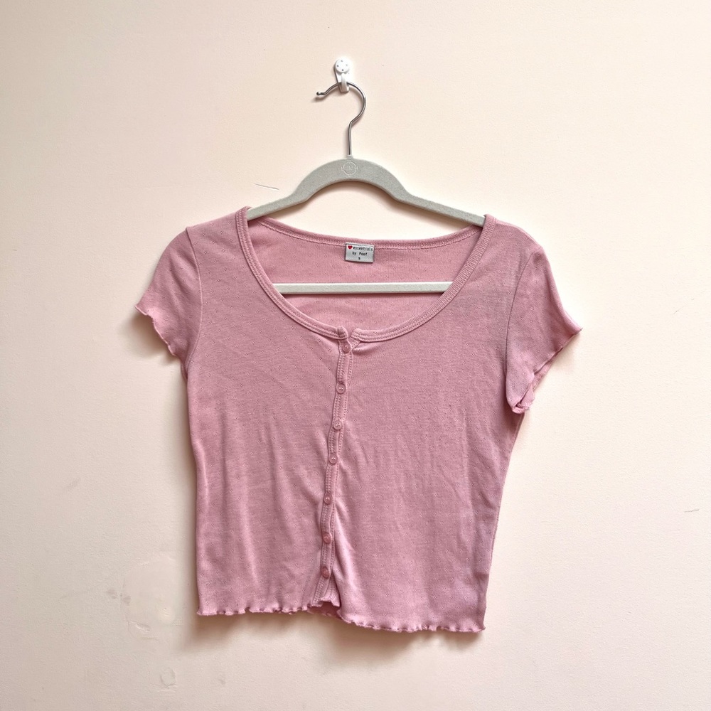 essentials by poof button up crop top